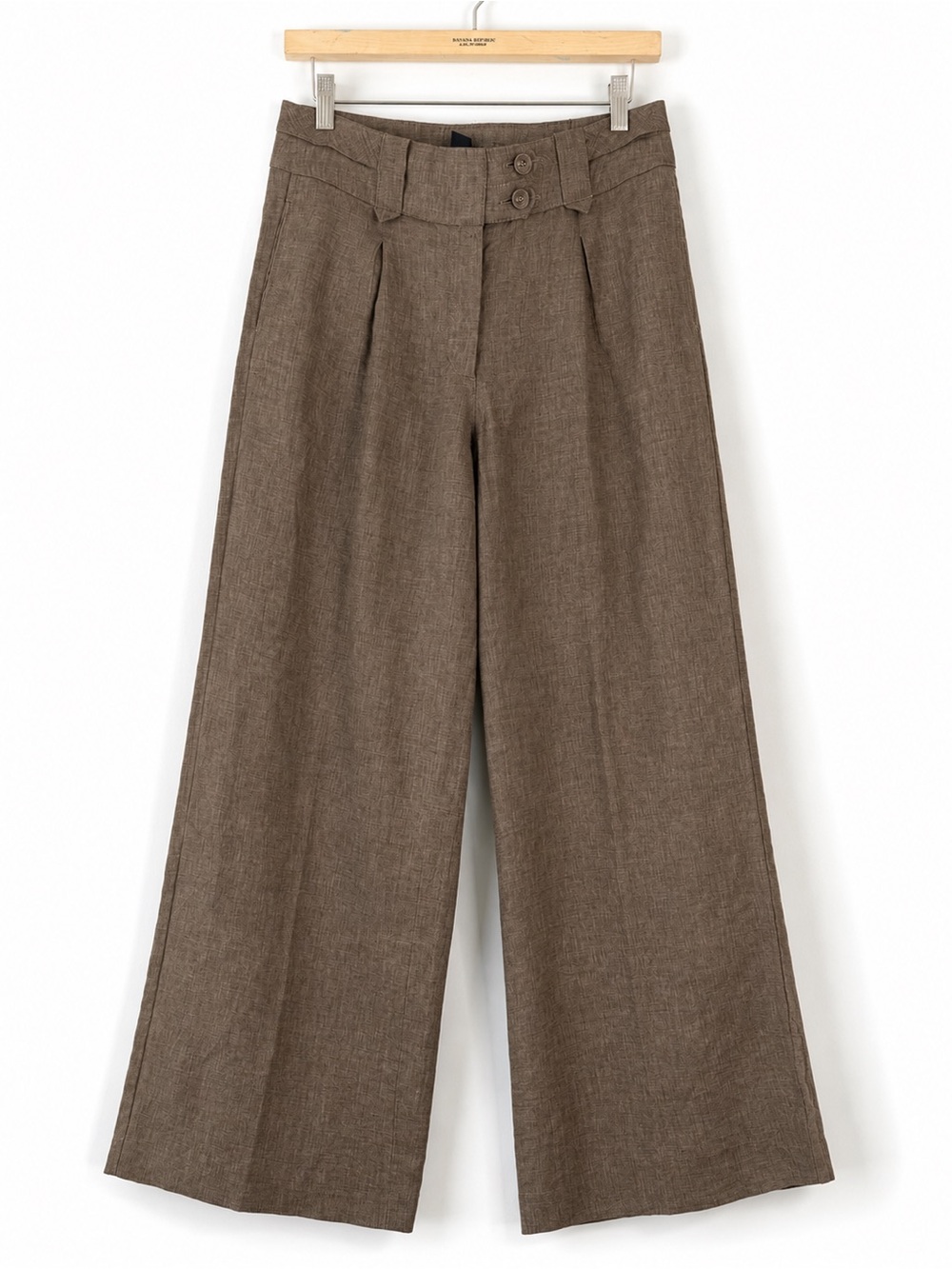 H&M Linen Blend Wide Leg Pants Women’s Size 10 Brown High Rise Pleated Trouser